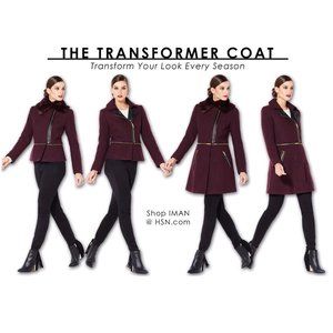 The Transformer Coat IMAN Platinum Collection NWT Med Tan Camel Faux Fur Collar